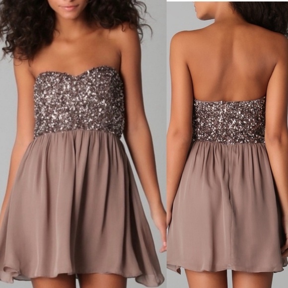 Parker Silk Chiffon Ruffle Beaded Sequin Mini Dress - Picture 5 of 10